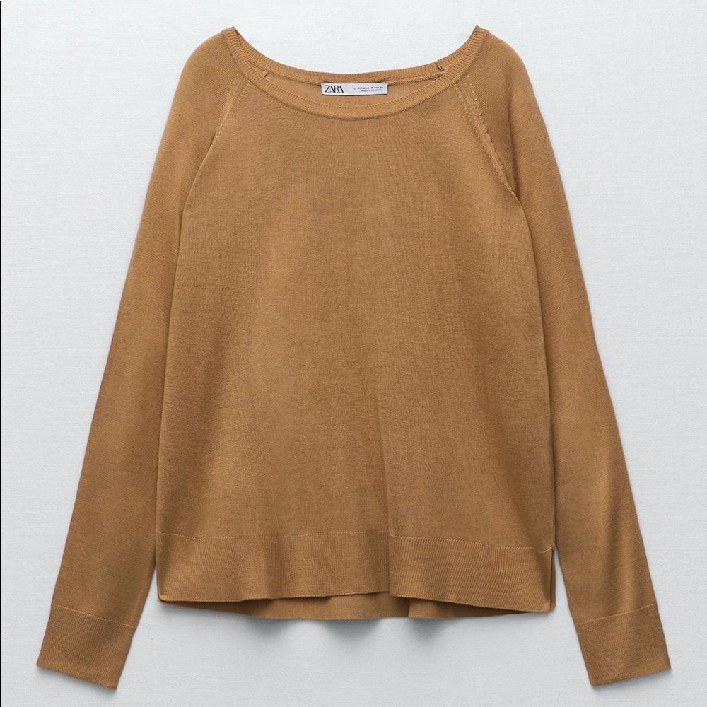 NWT ZARA Knit Sweater in Gold / Bronze / Dark Camel Size L